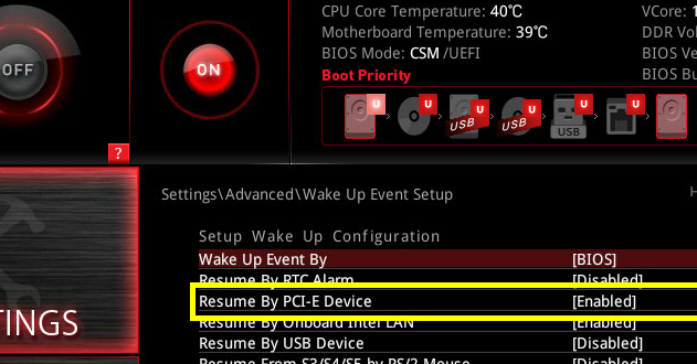 Resume by PCI-E Device